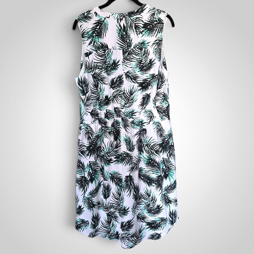 Apt. 9 Womens Tropical Palm Leaf Sleeveless Half Zip Drawstring Waist Dress L